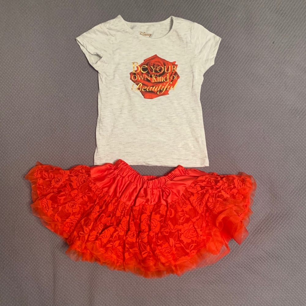 DISNEY beauty and the beast 4T skirt and top